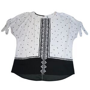 Maya Blouse Womens 10 Sheet White Black Tribal Native Western Cold Shoulder Top